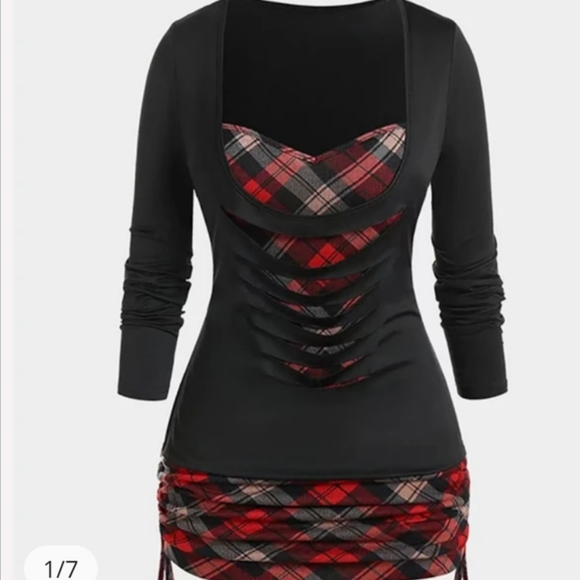 Faux Layered long sleeve T shirt - Picture 2 of 4